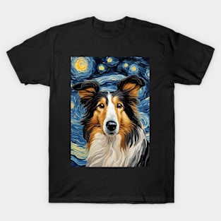 Cute Collie Dog Breed Painting in a Van Gogh Starry Night Art Style T-Shirt